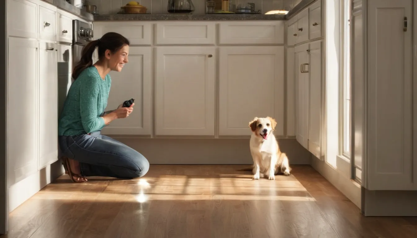 A homeowner checking a kitchen baseboard with a flashlight for signs of ants