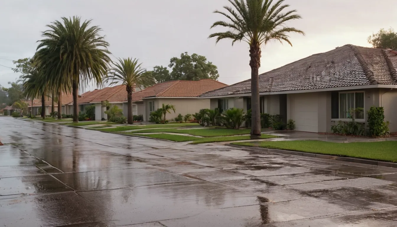 A neighborhood in the Plant City area with homes, palm trees and a rain-washed street